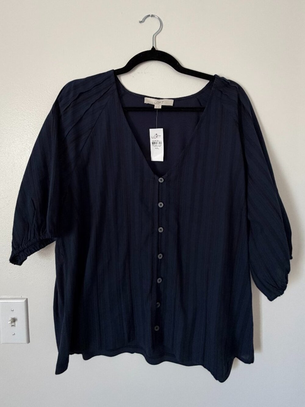 LOFT Navy Textured Popover Blouse - Size XXL - NWT